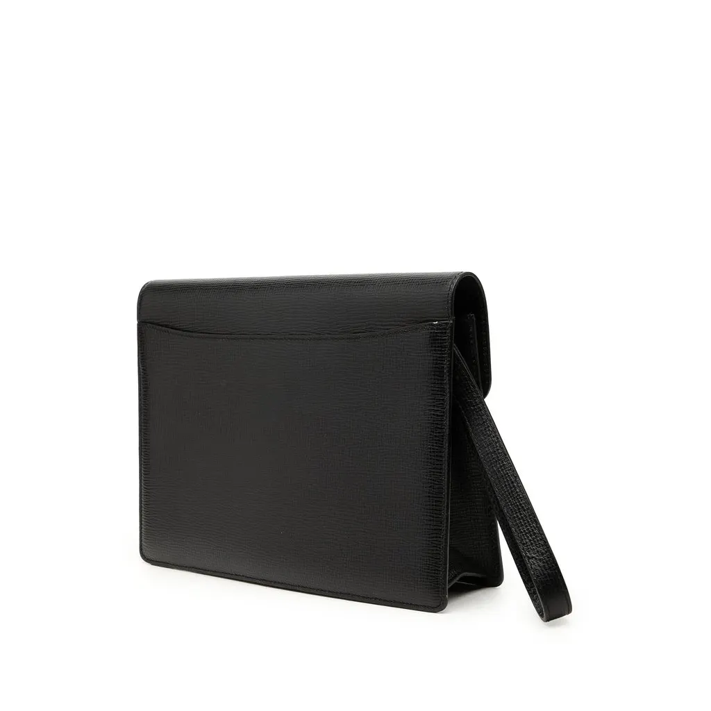 Loewe Textured Leather Anagram Flap Clutch Black Leather Good - Back View