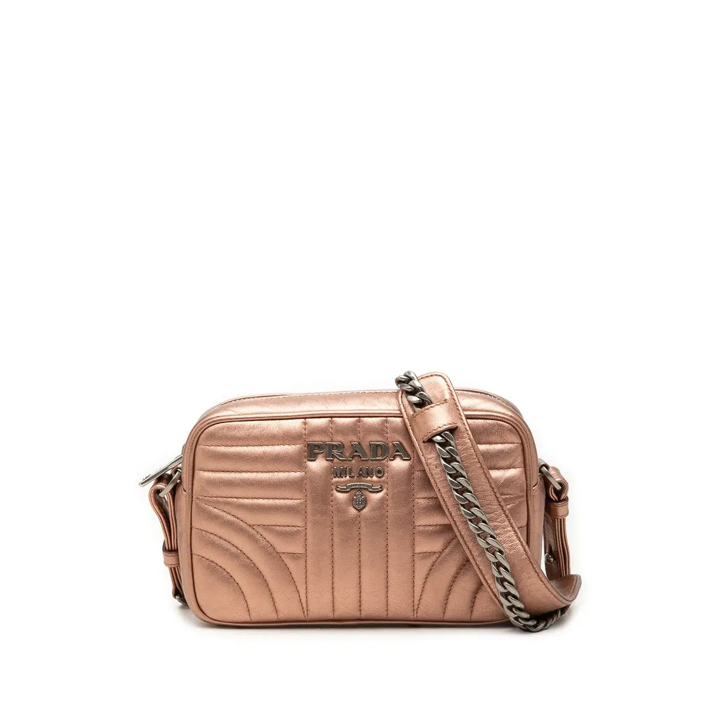 Prada Metallic Nappa Impunture Diagramme Camera Bag Pink Leather Good - Front View