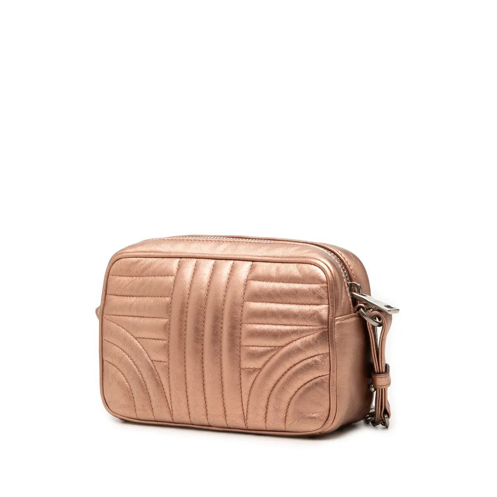 Prada Metallic Nappa Impunture Diagramme Camera Bag Pink Leather Good - Back View