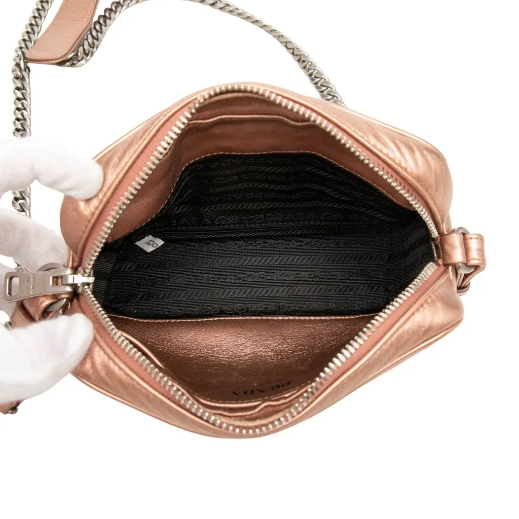Prada Metallic Nappa Impunture Diagramme Camera Bag Pink Leather Good - Model View