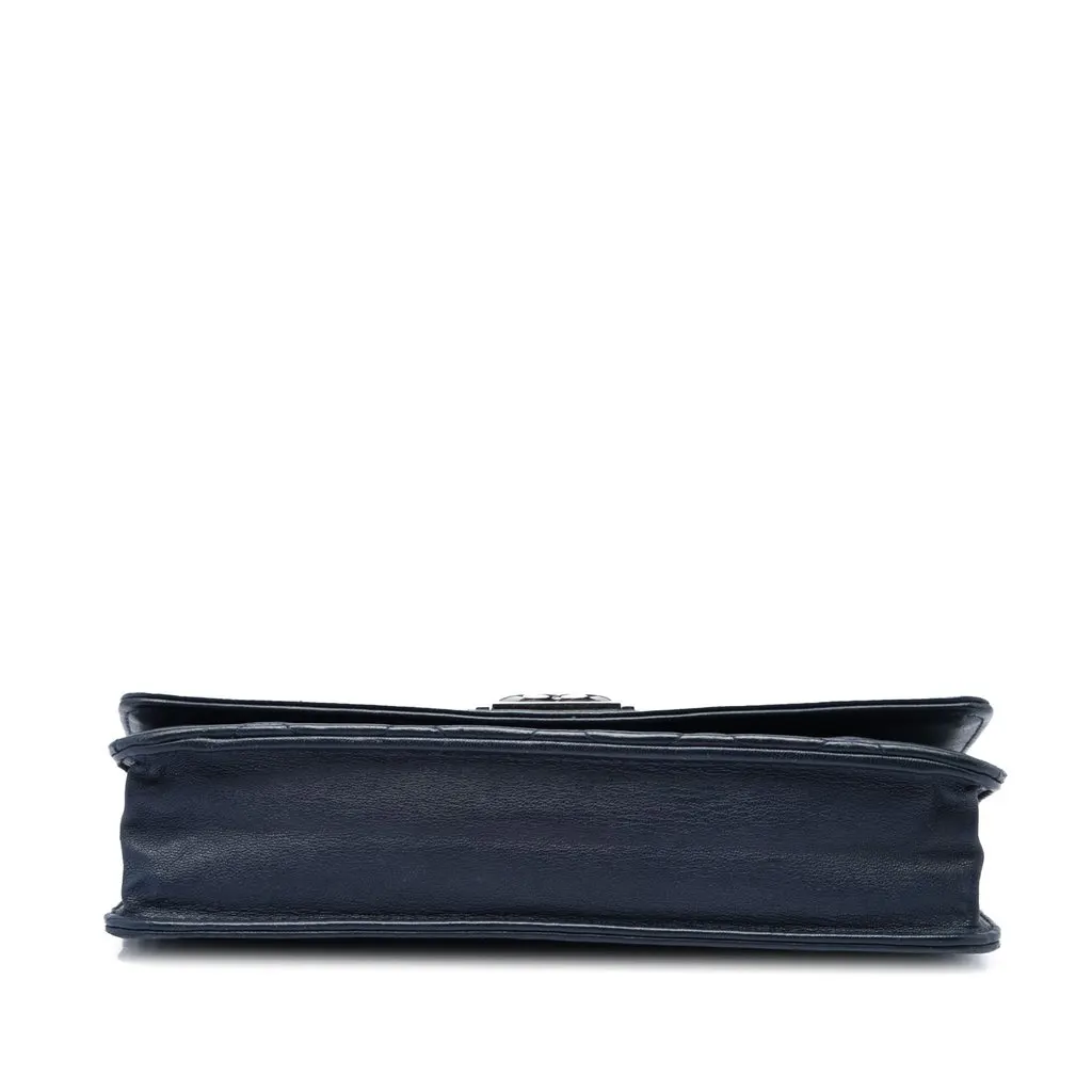 Chanel Quilted Lambskin Boy Wallet On Chain Blue Leather Very good - Inside View