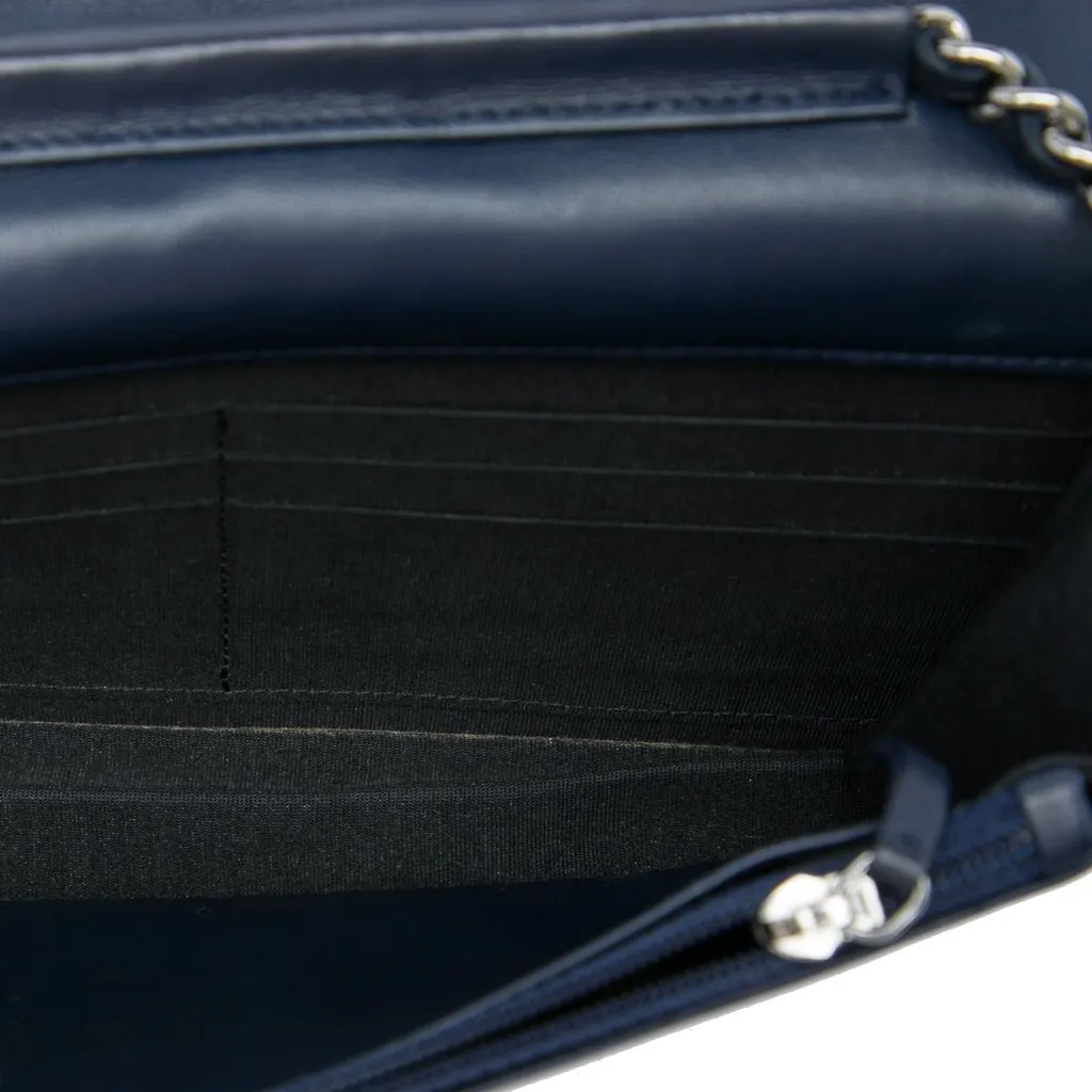 Chanel Quilted Lambskin Boy Wallet On Chain Blue Leather Very good - Model View