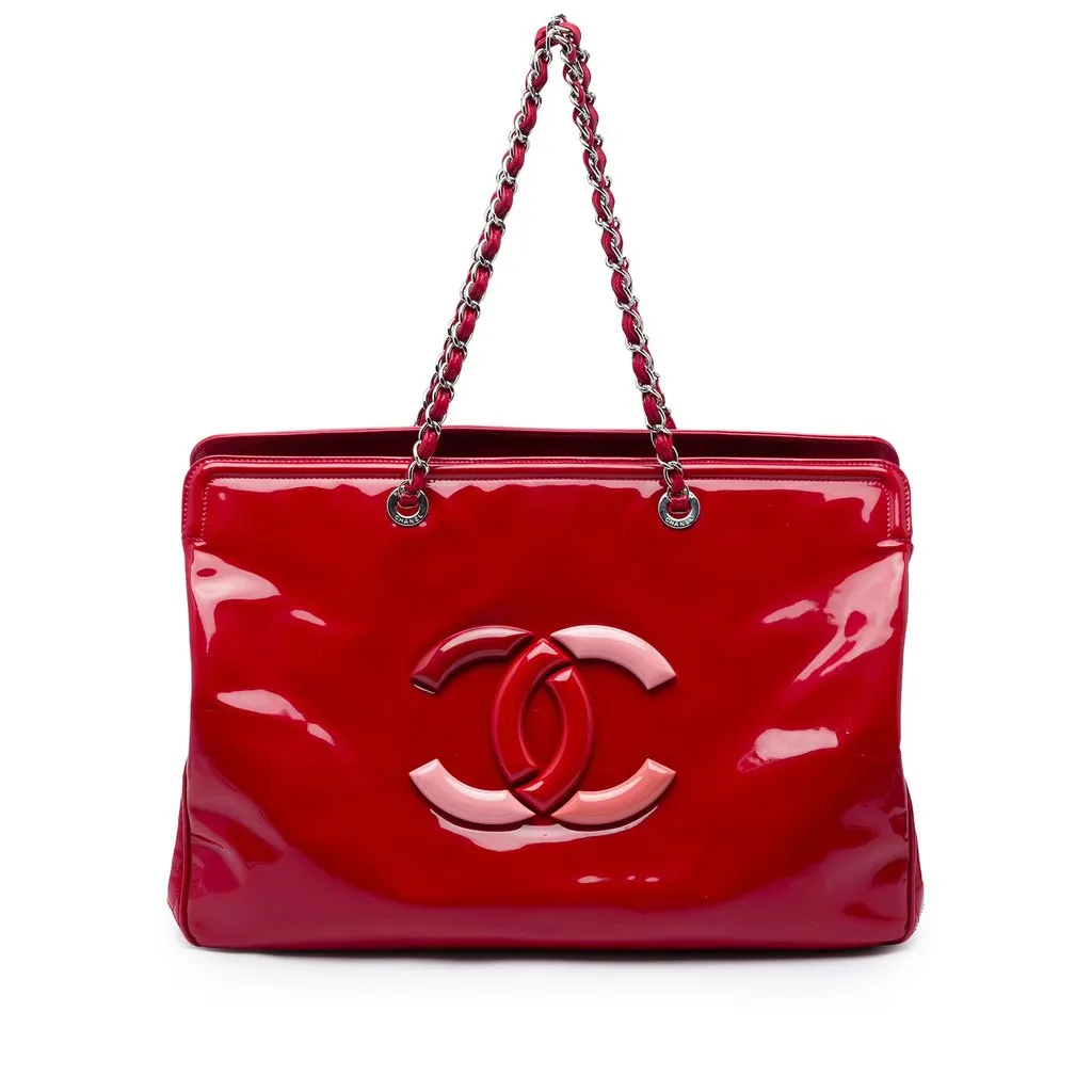 Chanel CC Patent Lipstick Ligne Tote Red Leather Very good - Front View
