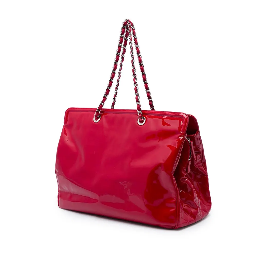 Chanel CC Patent Lipstick Ligne Tote Red Leather Very good - Back View