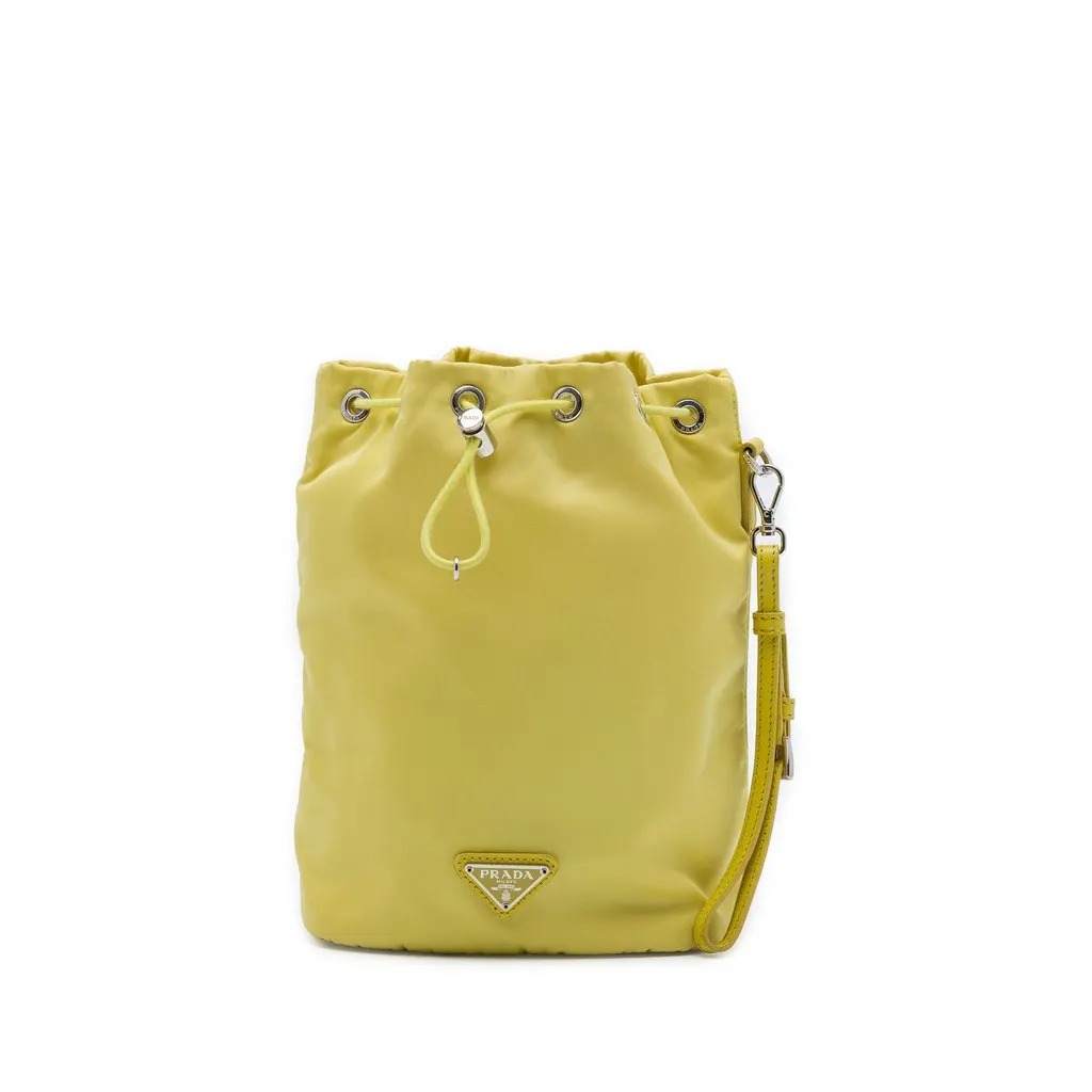 Prada Tessuto Drawstring Pouch Yellow Polyamide Very good - Front View