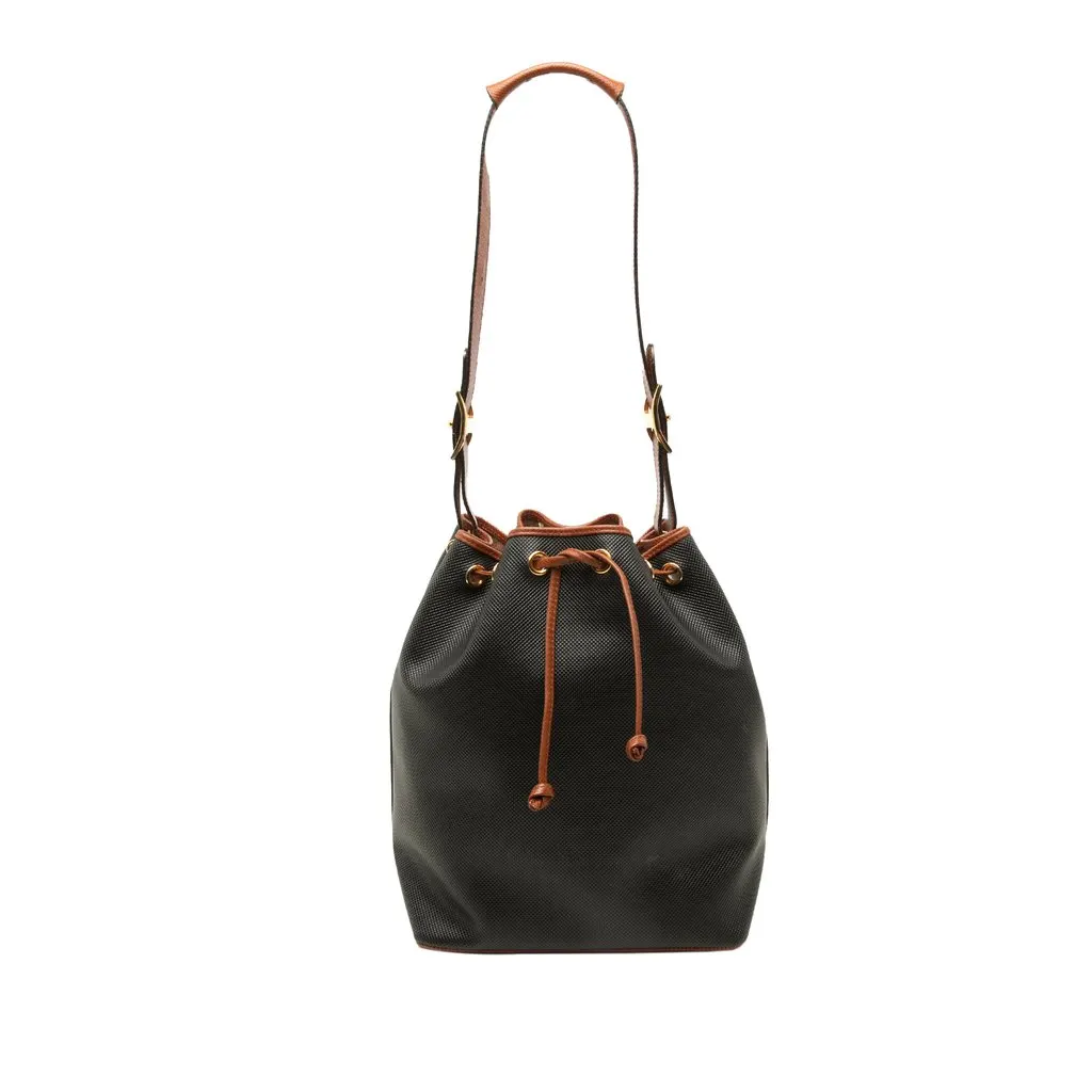 Bottega Veneta Textured Calfskin Marco Polo Bucket Bag Black Leather Good - Front View