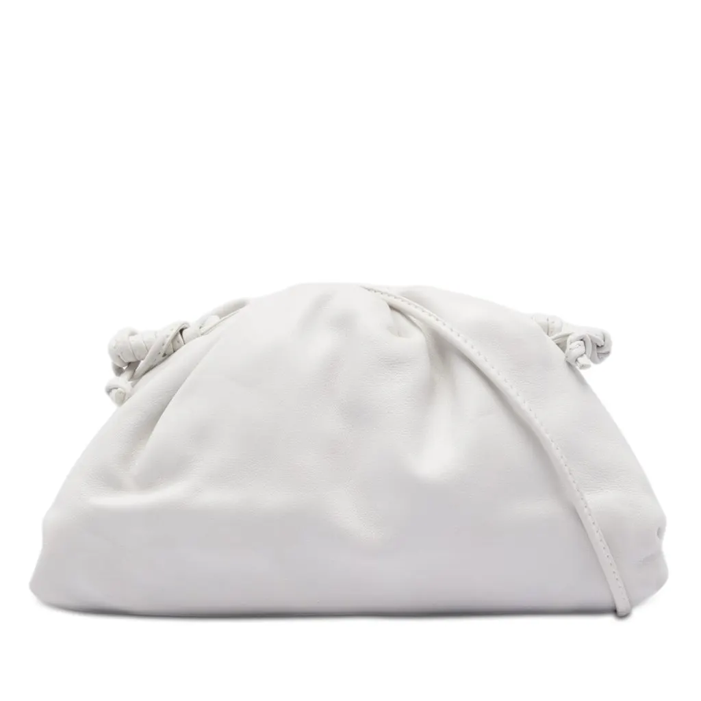 Bottega Veneta Lambskin The Mini Pouch Crossbody White Leather Very good - Front View