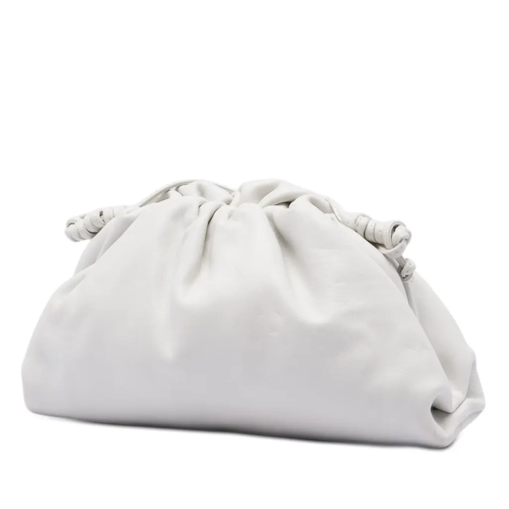 Bottega Veneta Lambskin The Mini Pouch Crossbody White Leather Very good - Back View