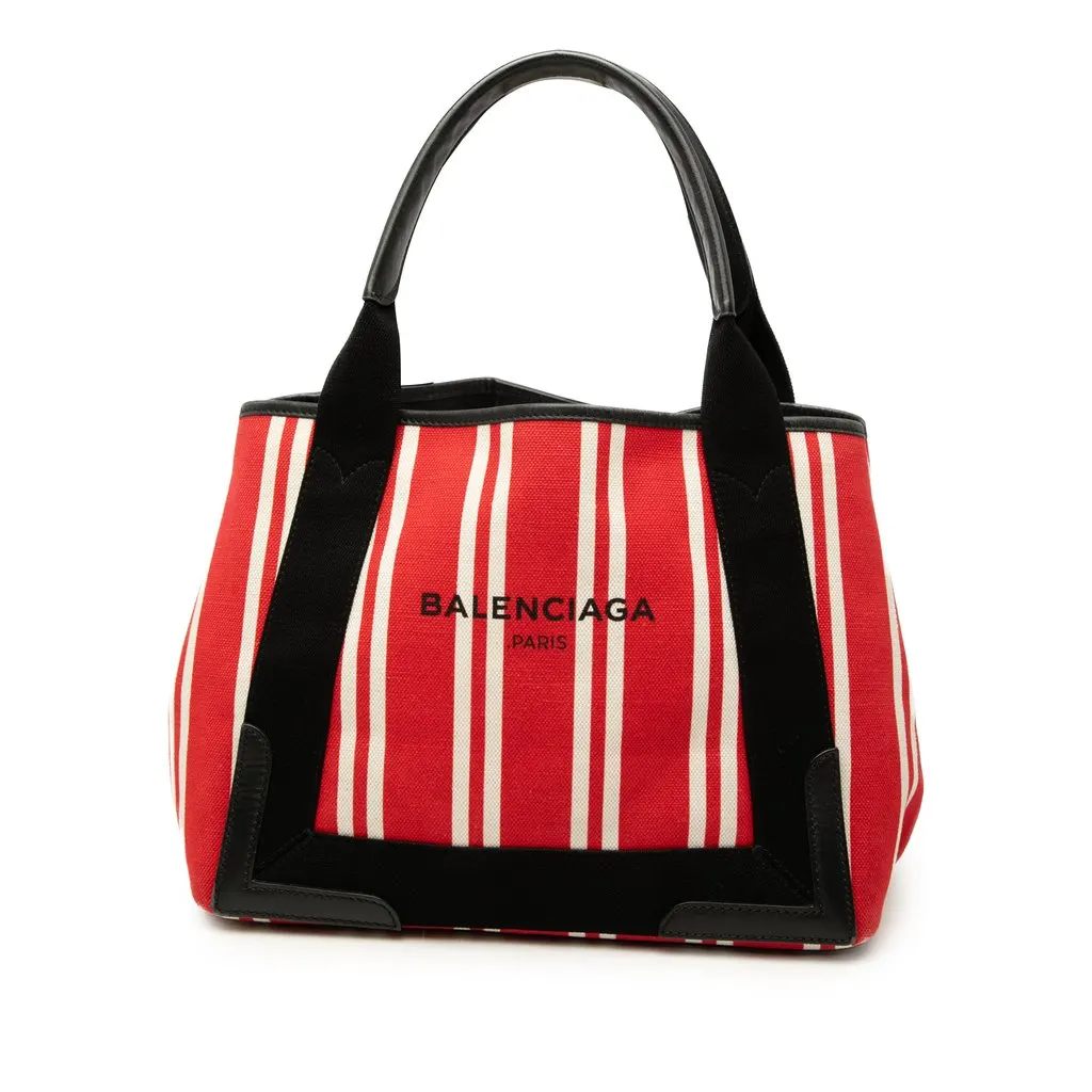 Balenciaga Canvas Striped Navy Cabas S Red Very good - Front View