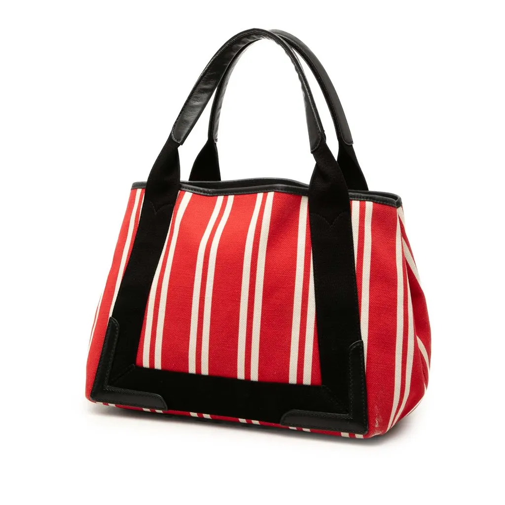 Balenciaga Canvas Striped Navy Cabas S Red Very good - Back View