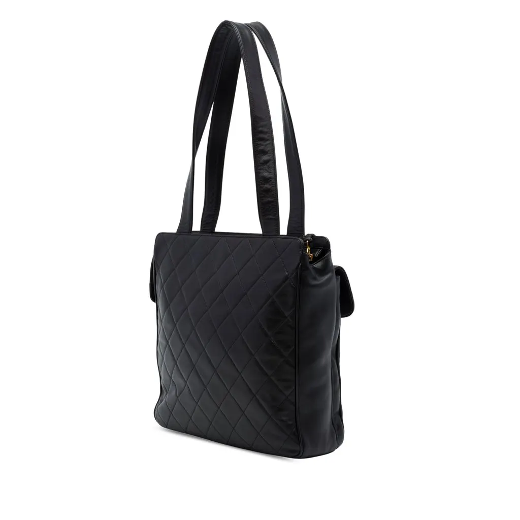 Chanel CC Quilted Lambskin Front Pocket Tote Black Leather Very good - Back View
