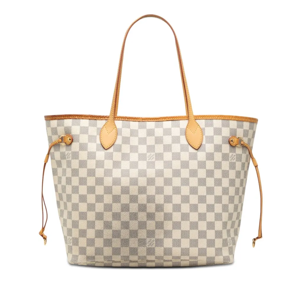 Louis Vuitton Damier Azur Neverfull MM White Good - Front View