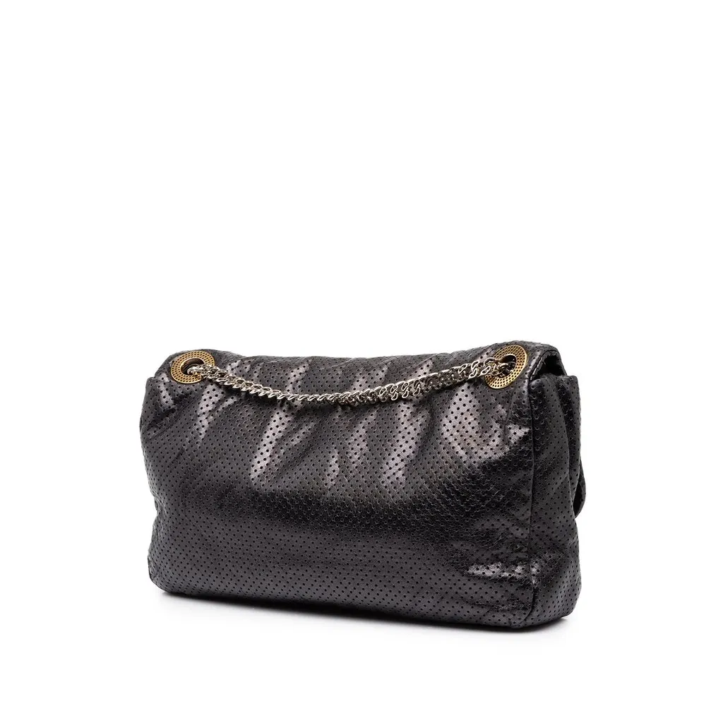 Chanel Medium Perforated Calfskin Reissue 2.55 Drill Flap Black Leather Good - Back View