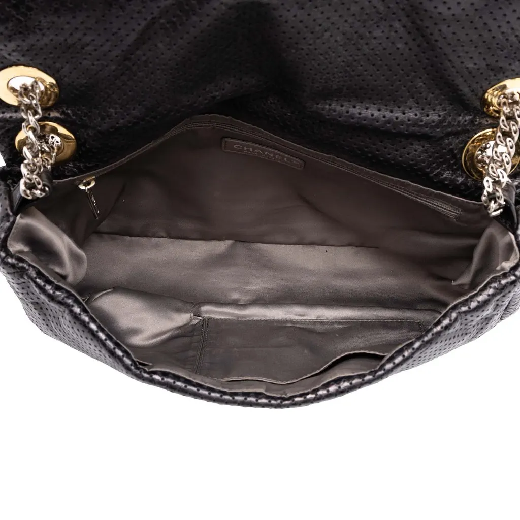 Chanel Medium Perforated Calfskin Reissue 2.55 Drill Flap Black Leather Good - Model View