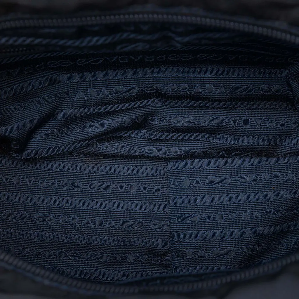 Prada Tessuto Beaded Logo Tassel Handbag Blue Polyamide Very good - Model View