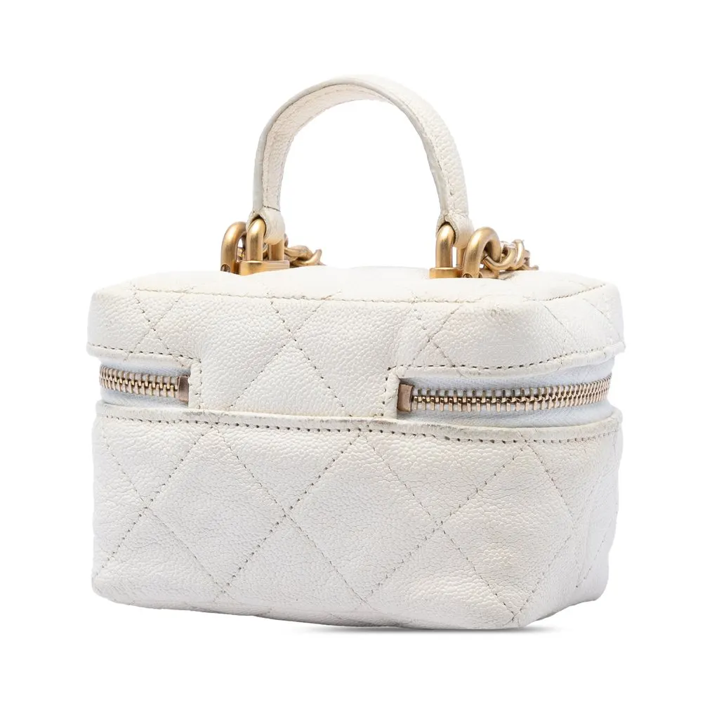 Chanel Mini Caviar Chain Zip Around Vanity Case White Leather Very good - Back View