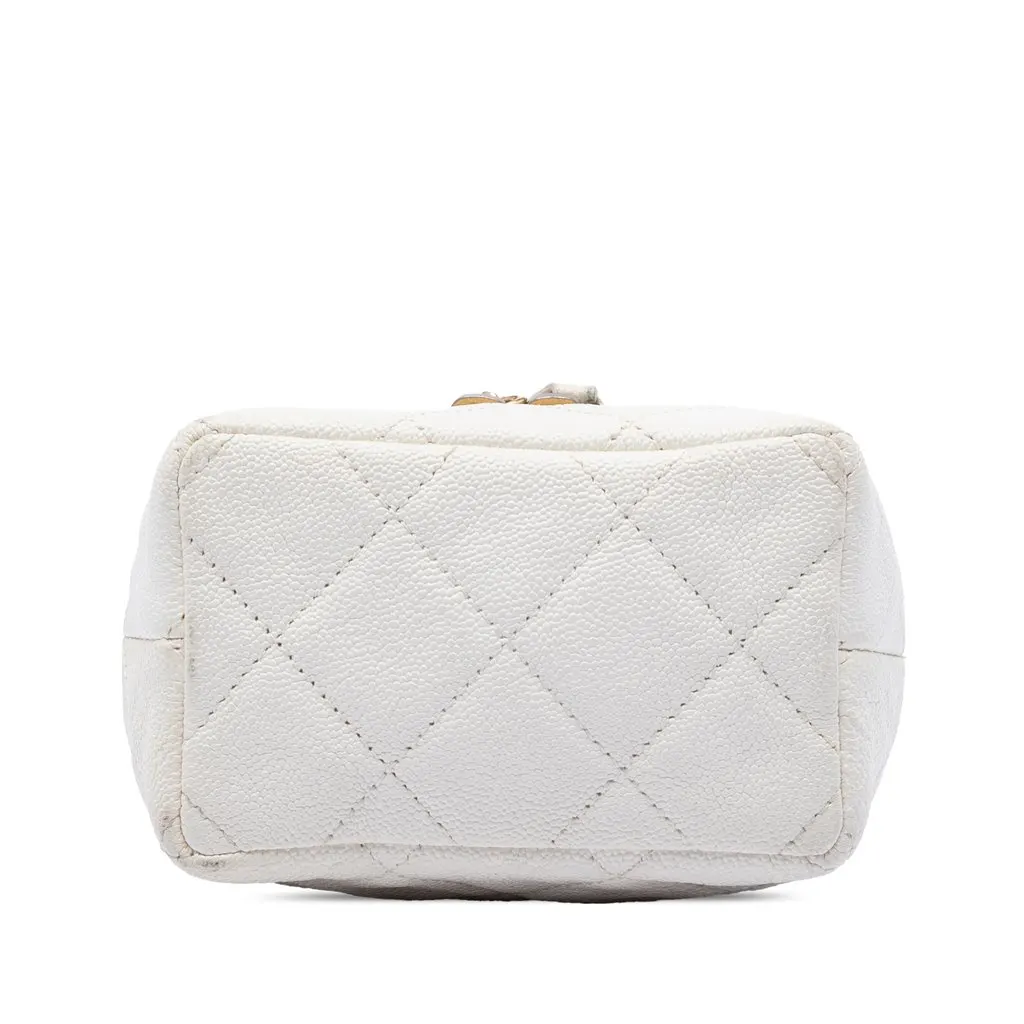 Chanel Mini Caviar Chain Zip Around Vanity Case White Leather Very good - Inside View