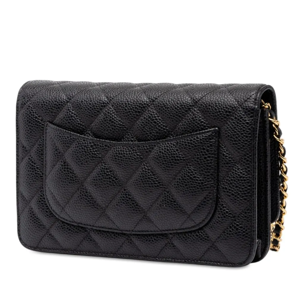 Chanel CC Quilted Caviar Wallet on Chain Black Leather Very good - Back View