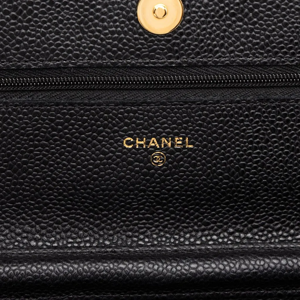 Chanel CC Quilted Caviar Wallet on Chain Black Leather Very good - Box View