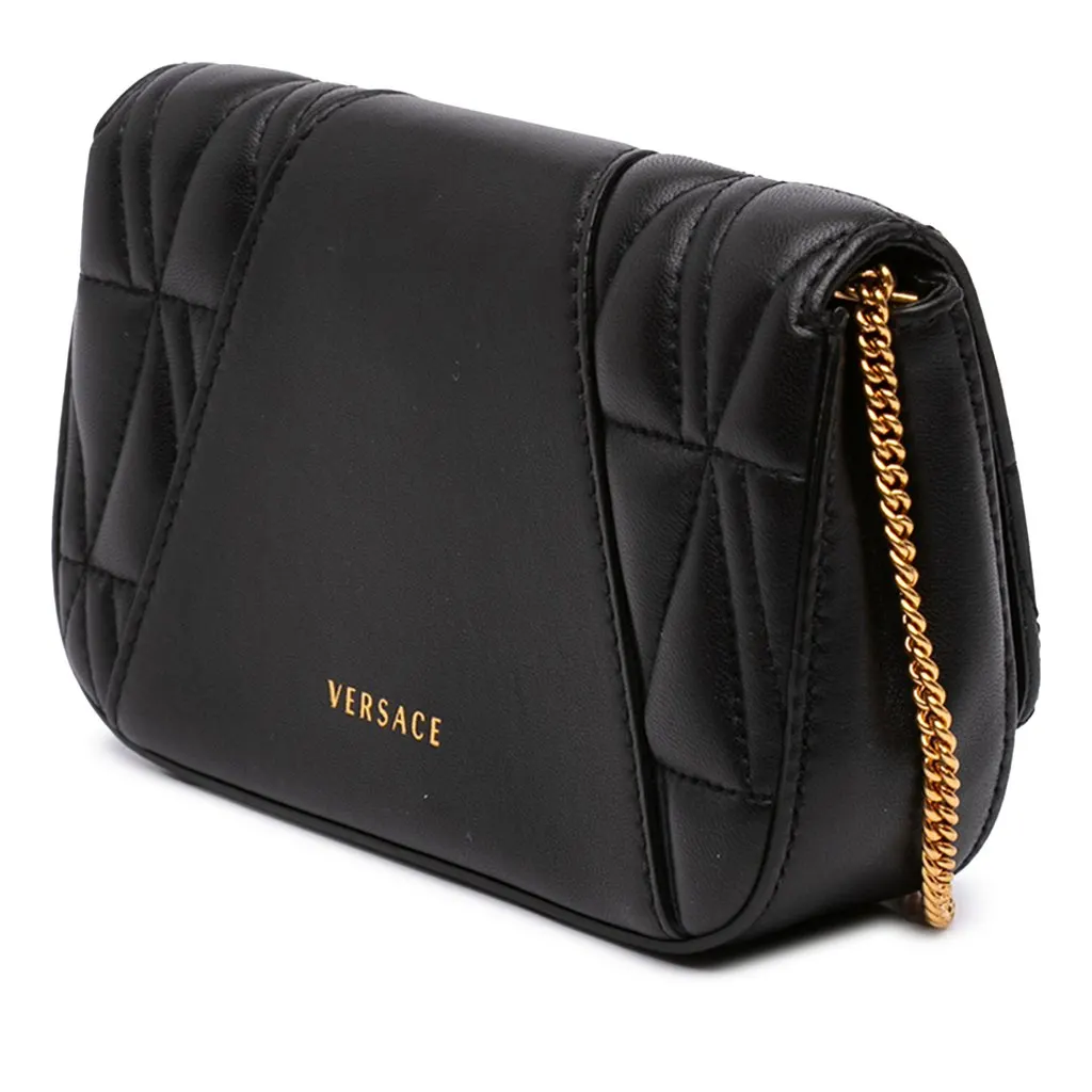 Versace Mini Quilted Leather Virtus V Crossbody Black Leather Very good - Back View