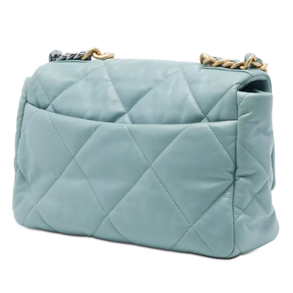 Chanel Large Lambskin 19 Flap Blue Leather Very good - Back View
