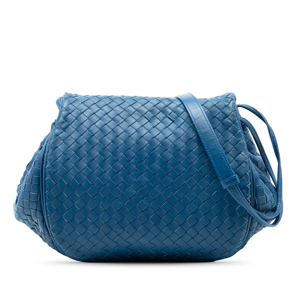 Bottega Veneta Nappa Intrecciato Flap Crossbody Blue Leather Very good - Front View