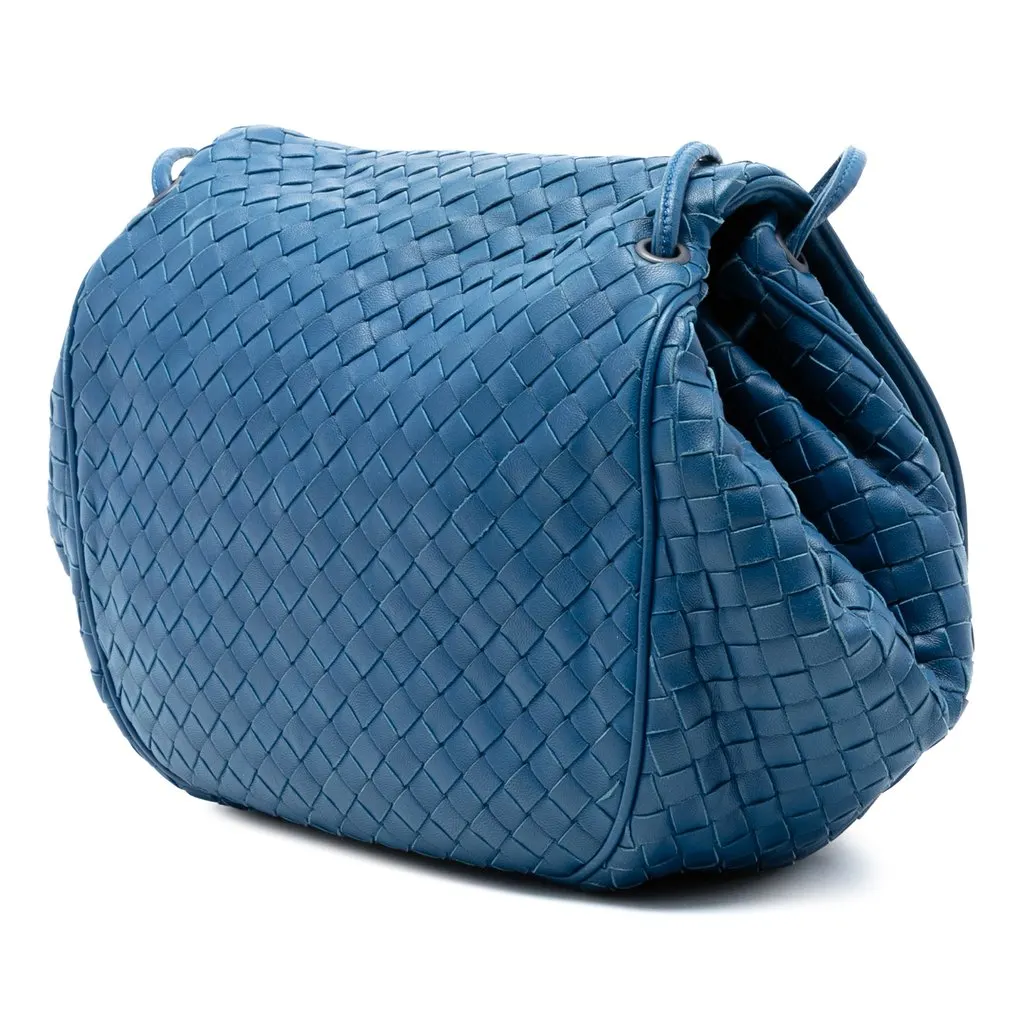 Bottega Veneta Nappa Intrecciato Flap Crossbody Blue Leather Very good - Back View