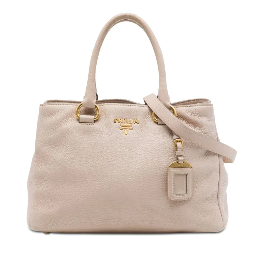 Prada Vitello Phenix Open Convertible Tote Brown Leather Good - Front View
