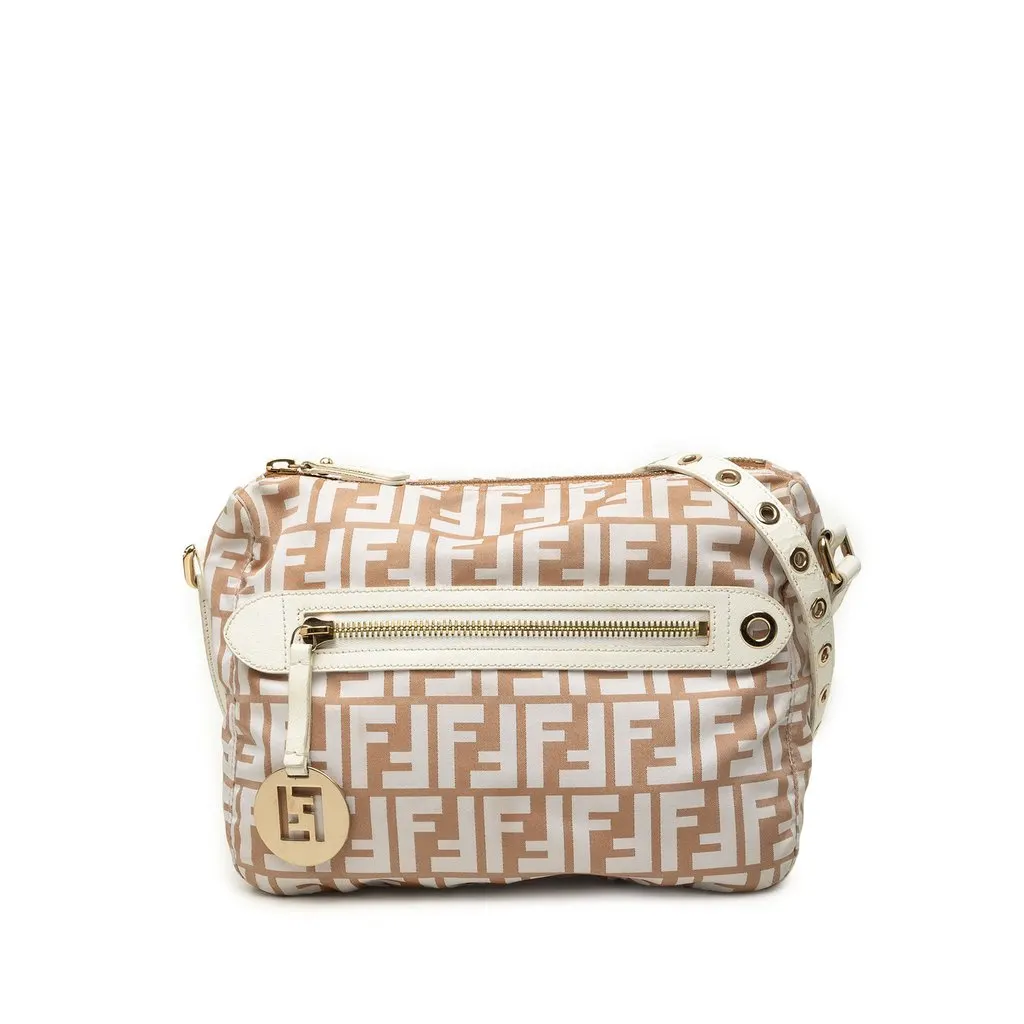 Fendi Zucca Canvas Crossbody Brown Canvas Good - Front View