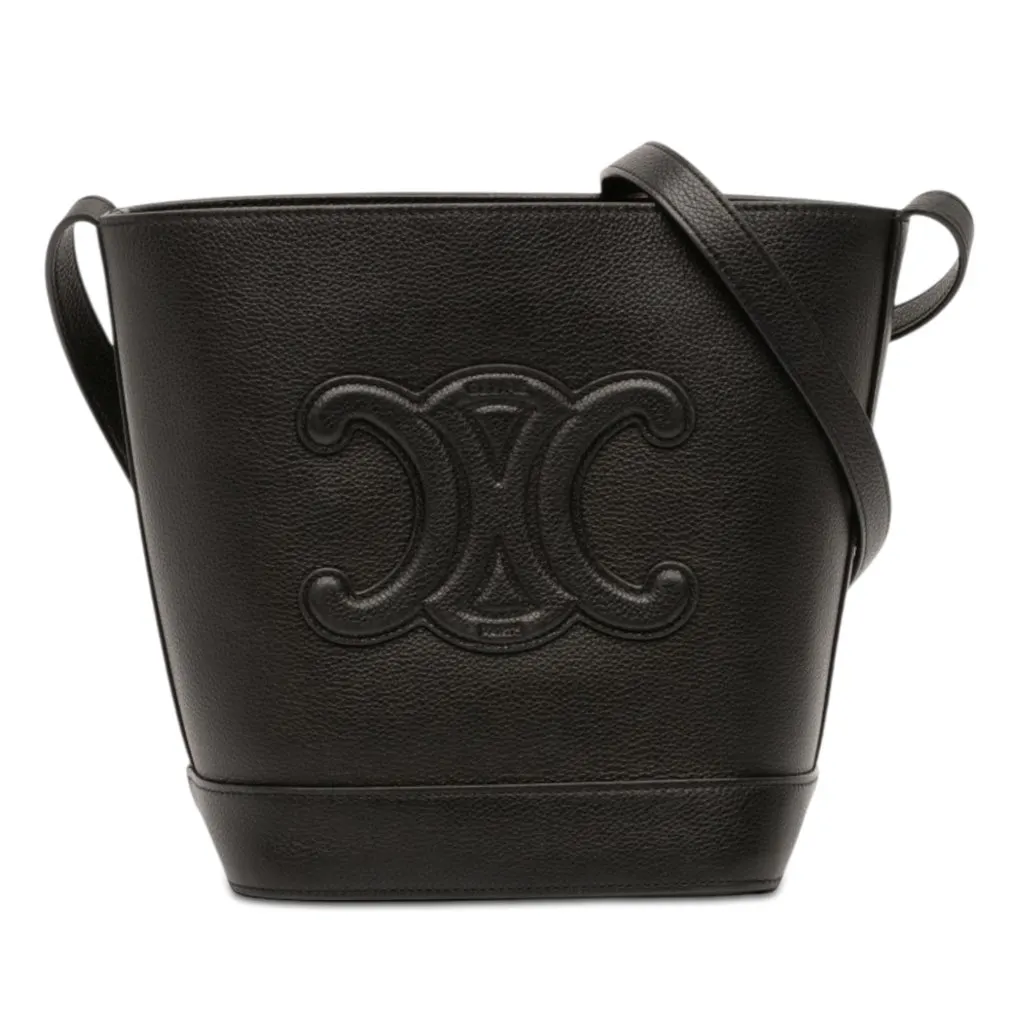 Celine Small Calfskin Cuir Triomphe Bucket Bag Black Leather Very good - Front View