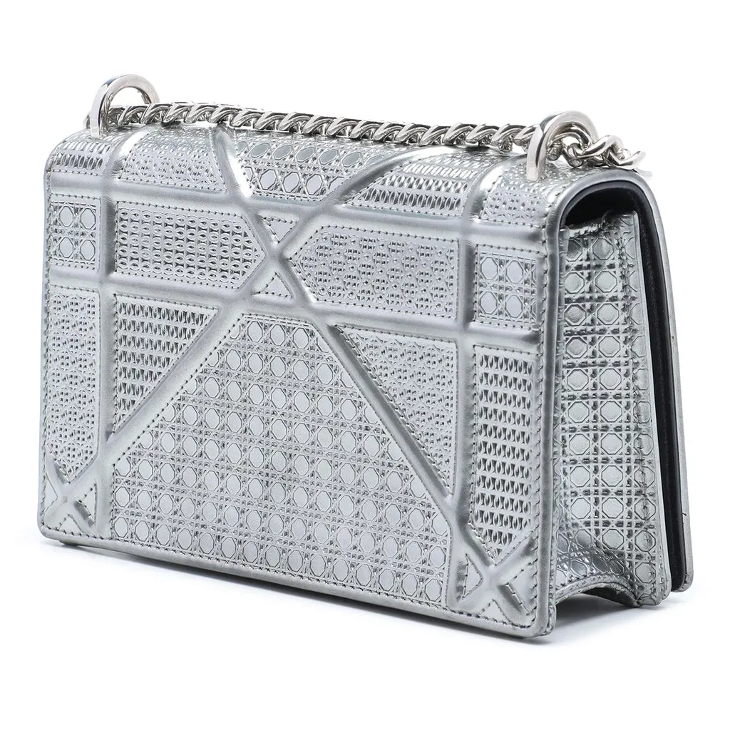 Dior Mini Metallic Patent Microcannage Diorama Flap Silver Leather Very good - Back View