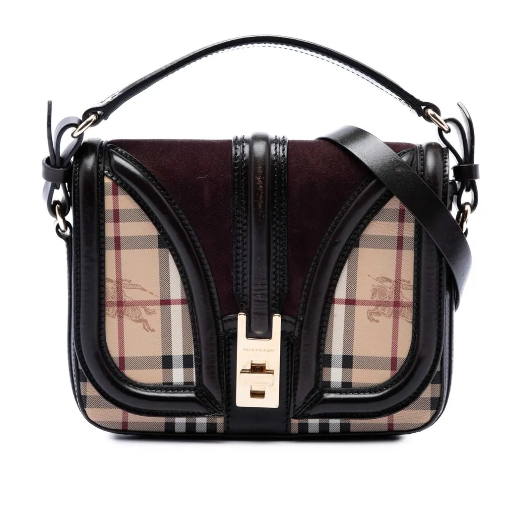 Burberry Haymarket Check Coated Canvas Brickfield Satchel Beige Very good - Front View