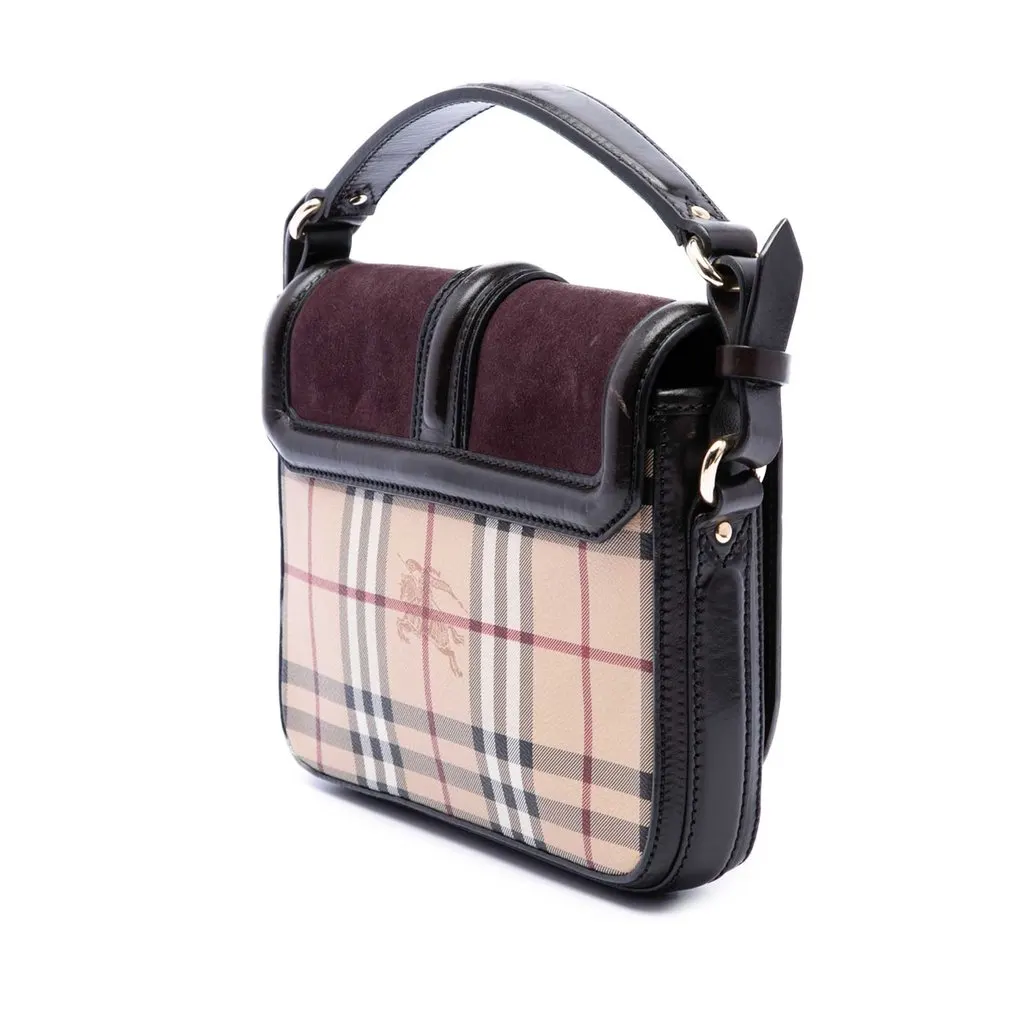 Burberry Haymarket Check Coated Canvas Brickfield Satchel Beige Very good - Back View