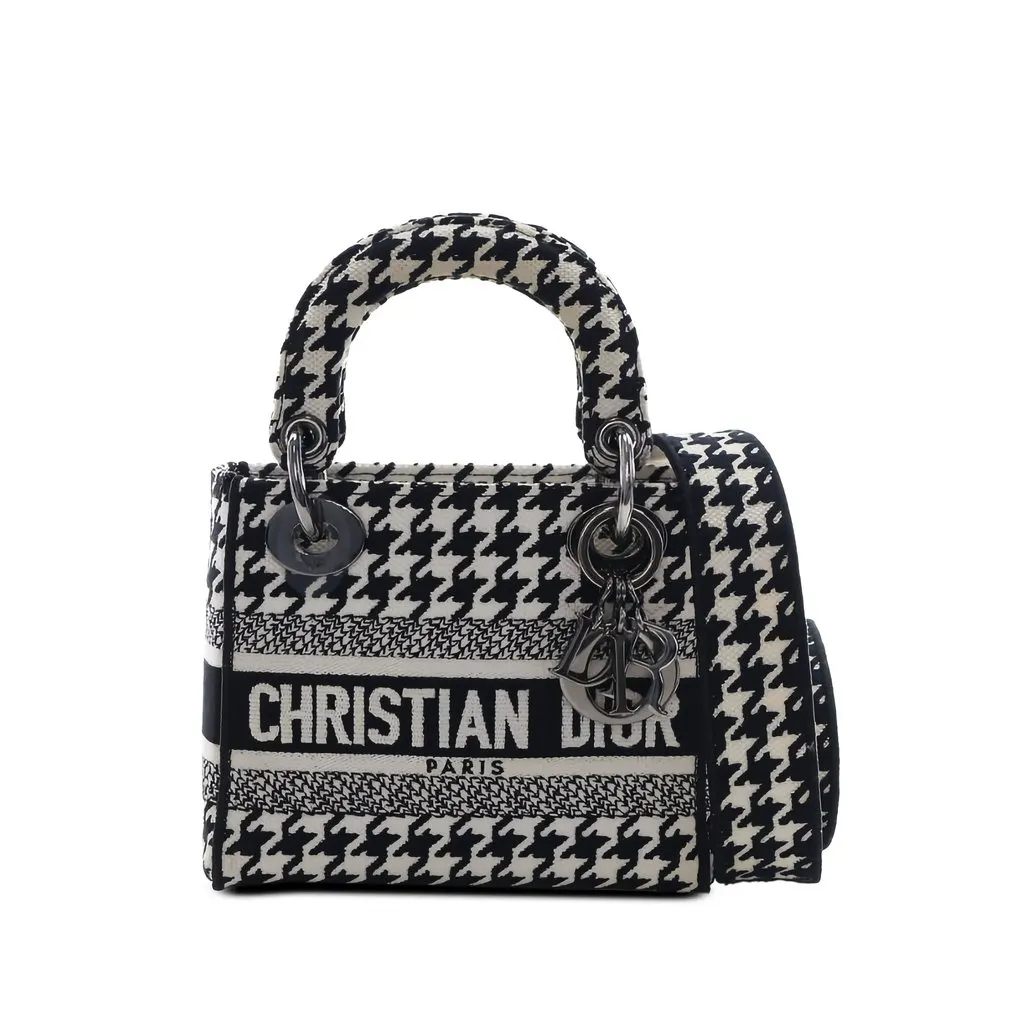 Dior ميني مطرّزة قماش Houndstooth ليدي D Lite