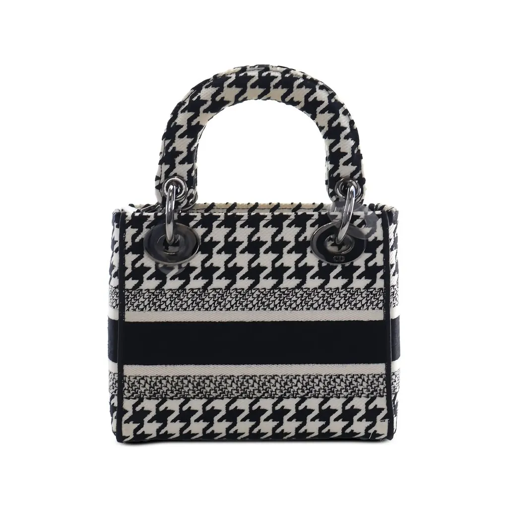 Dior Mini Embroidered Canvas Houndstooth Lady D Lite White Canvas Very good - Back View