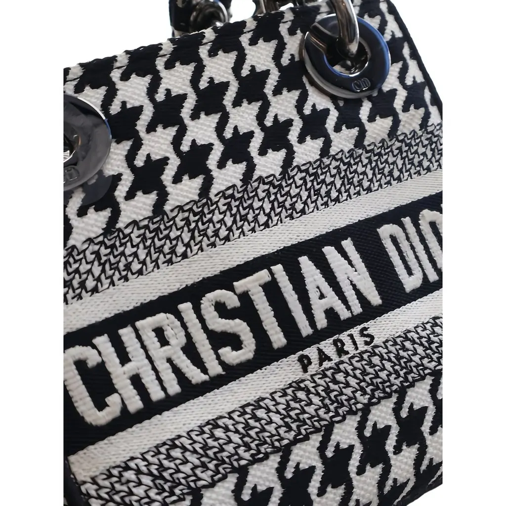 Dior Mini Embroidered Canvas Houndstooth Lady D Lite White Canvas Very good - Model View