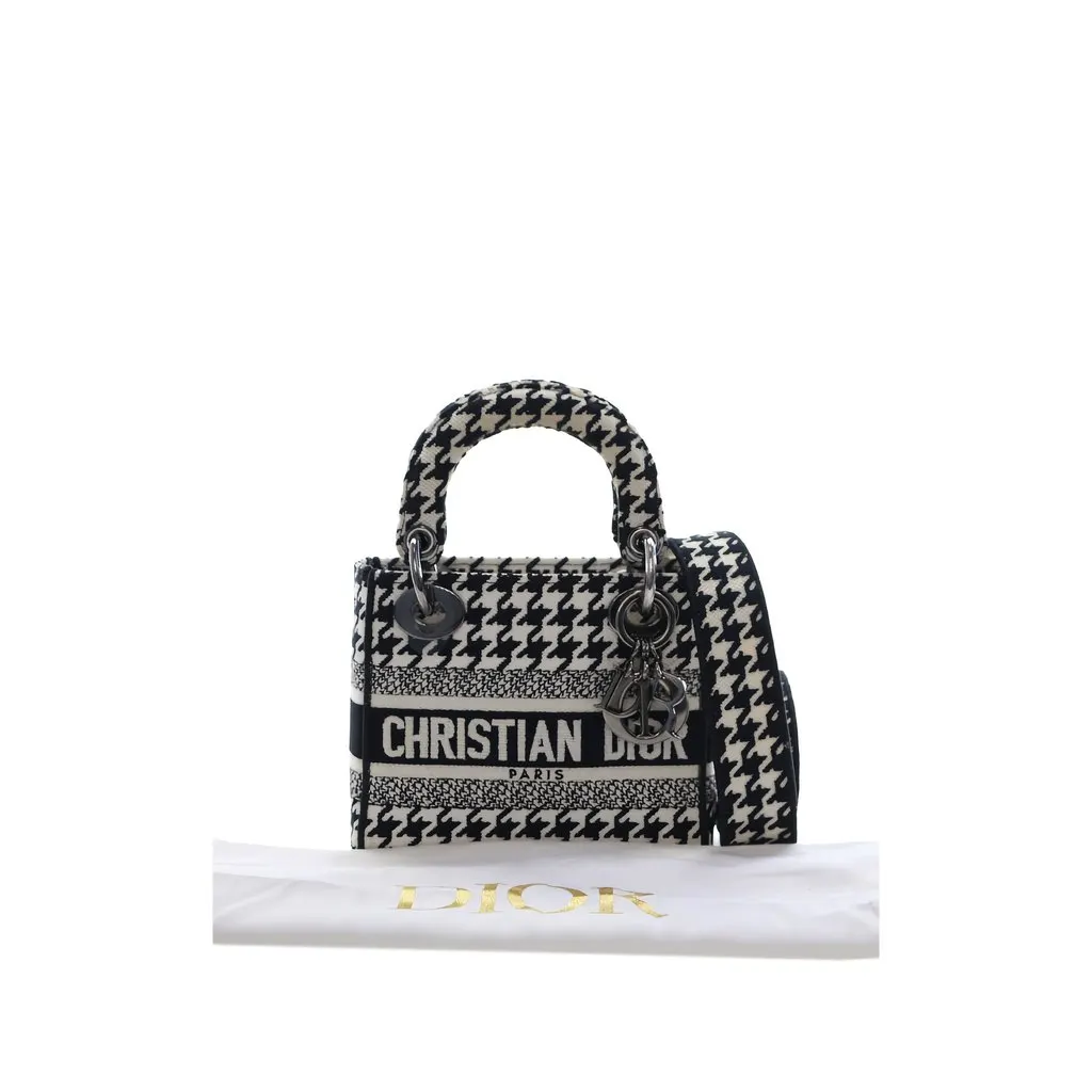 Dior Mini Embroidered Canvas Houndstooth Lady D Lite White Canvas Very good - Box View