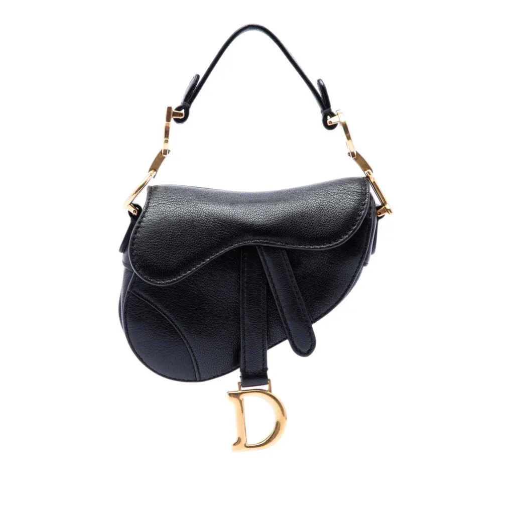 Dior Micro Goatskin Saddle Black Leather Very good - Front View