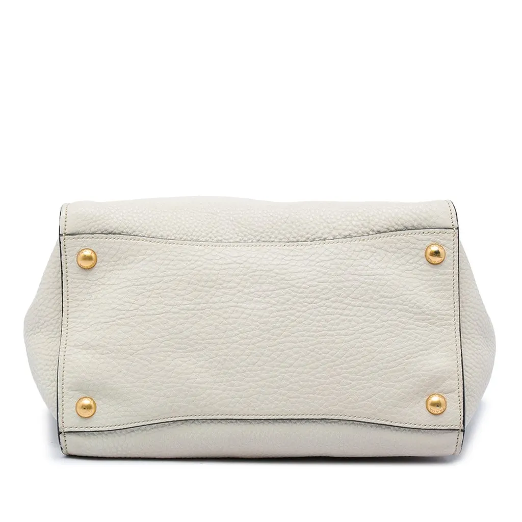 Prada Vitello Daino Sound Lock Satchel White Leather Good - Inside View