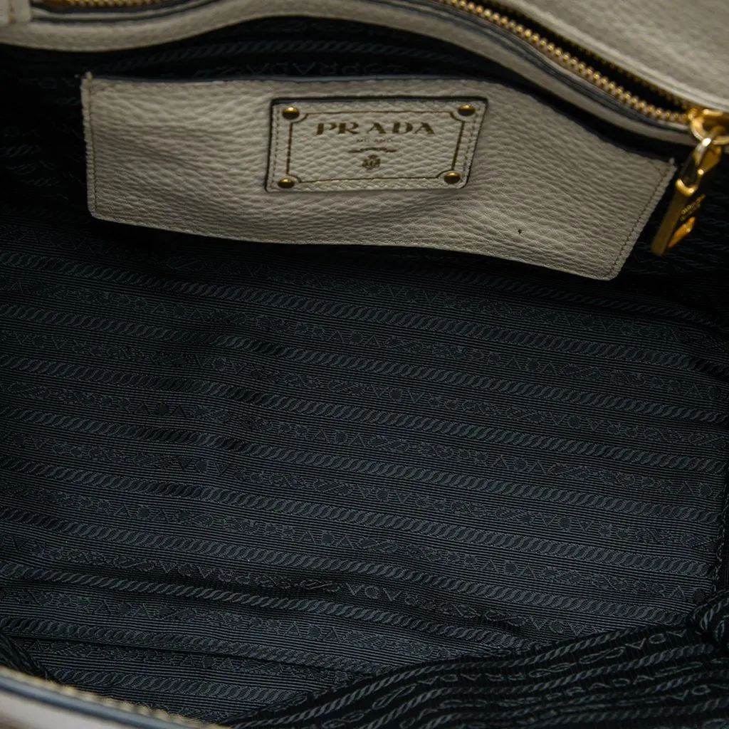 Prada Vitello Daino Sound Lock Satchel White Leather Good - Model View