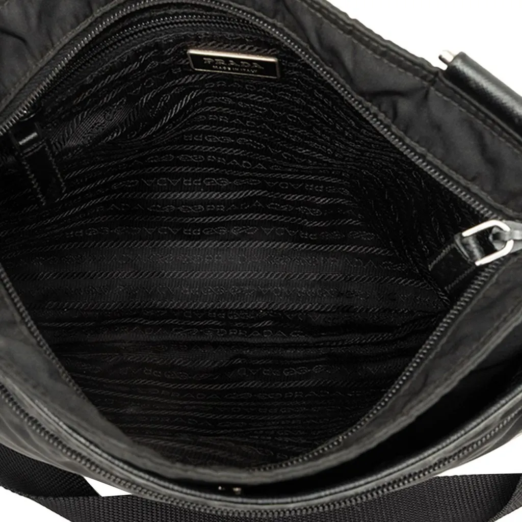 Prada Tessuto Zip Top Crossbody Black Polyamide Very good - Model View