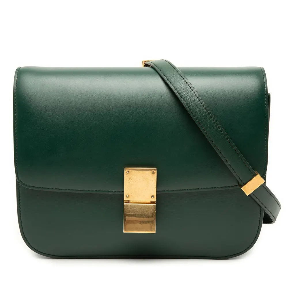 Celine Medium Calfskin Classic Box Green Leather Very good - Front View