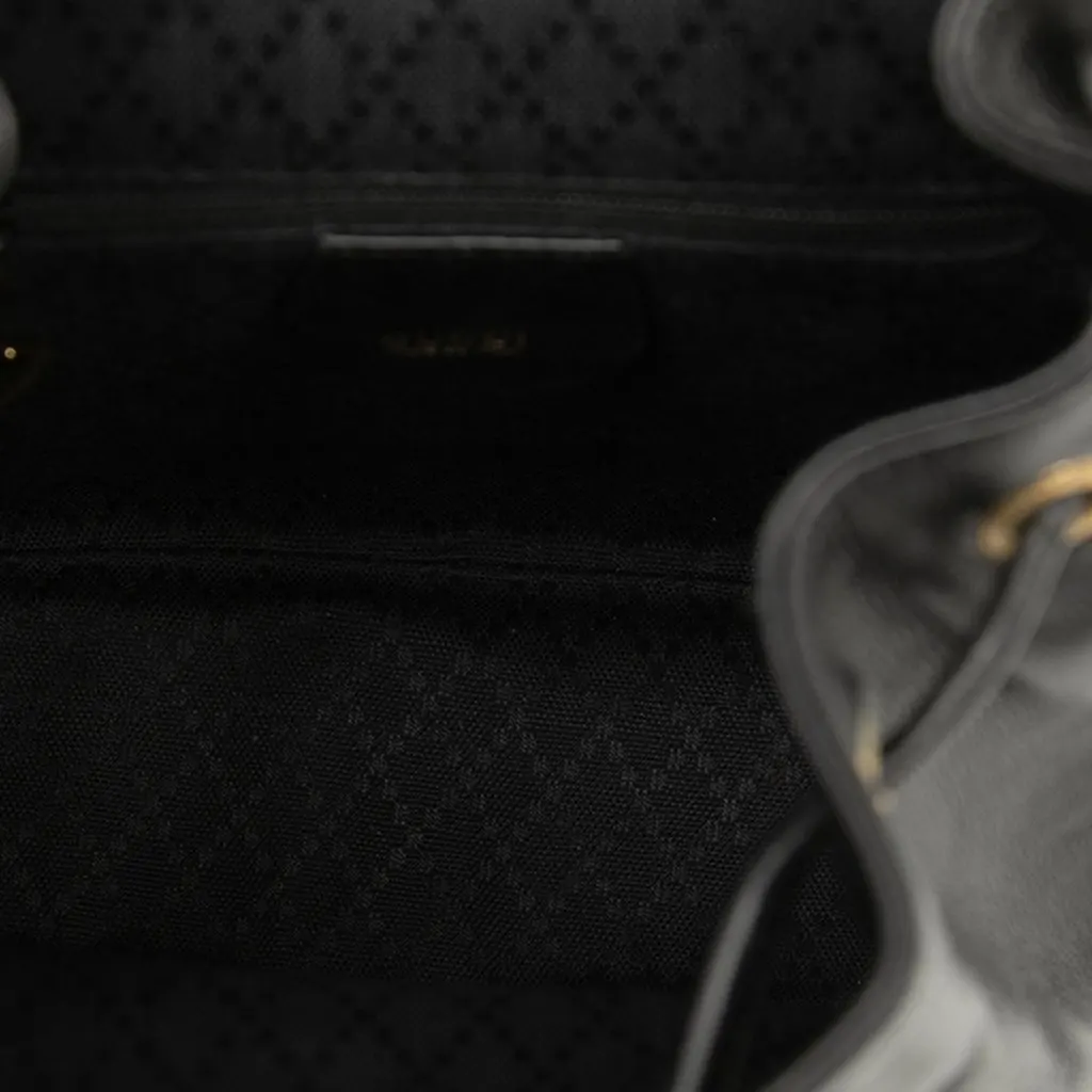 Gucci Calfskin Bamboo Drawstring Backpack Black Leather Very good - Model View