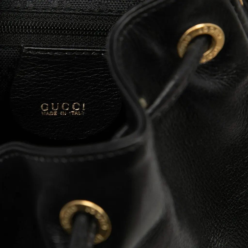 Gucci Calfskin Bamboo Drawstring Backpack Black Leather Very good - Box View