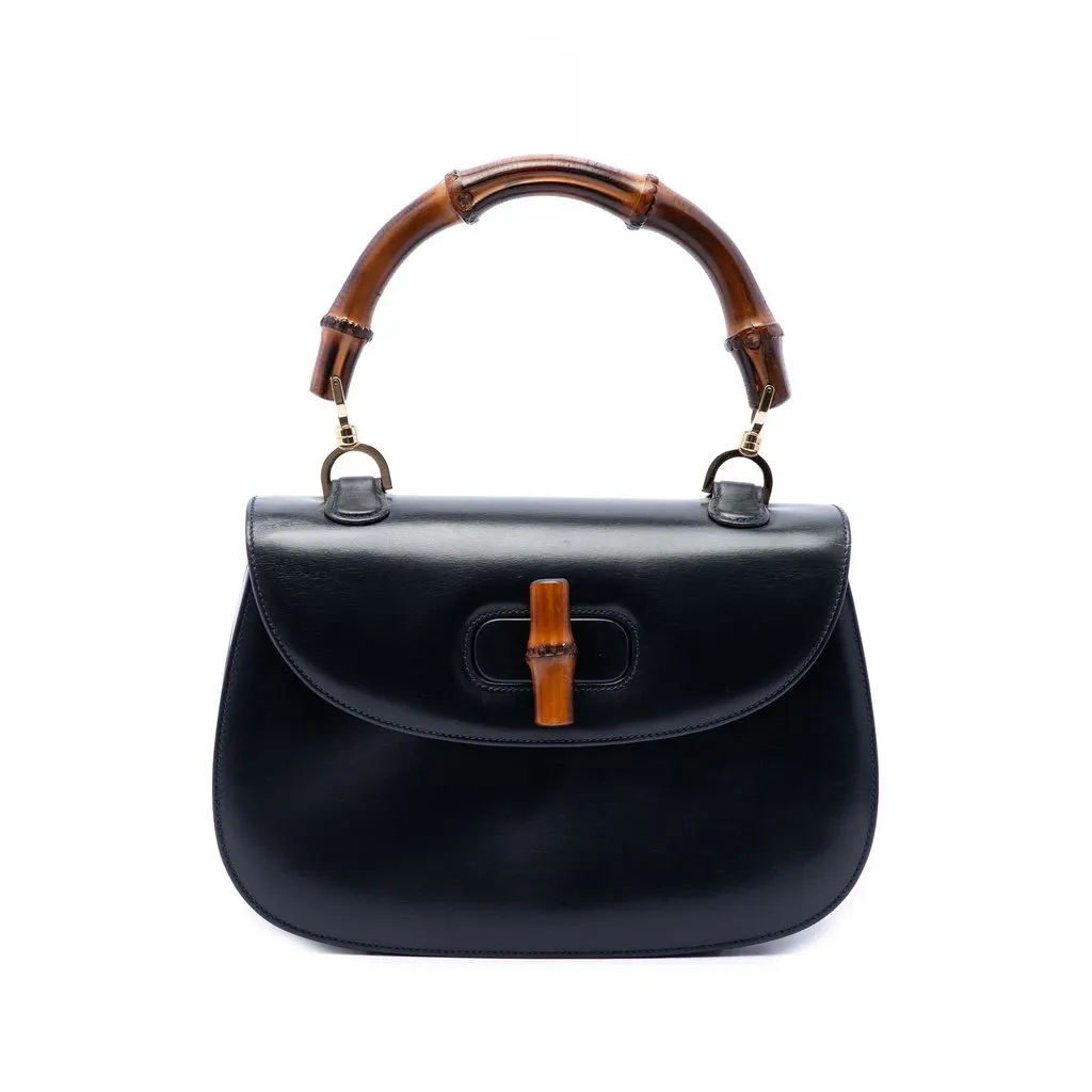 Gucci Calfskin Bamboo Night Black Leather Very good - Front View