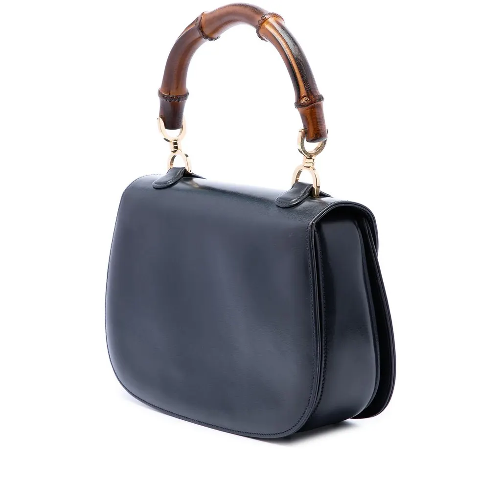 Gucci Calfskin Bamboo Night Black Leather Very good - Back View