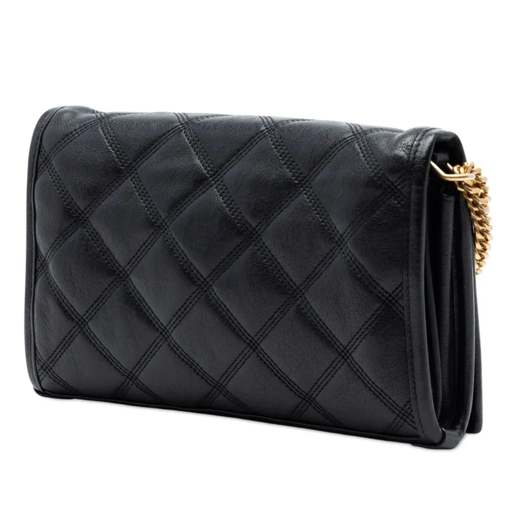 Saint Laurent Quilted Diamond Lambskin Becky Wallet on Chain Black Leather Very good - Back View
