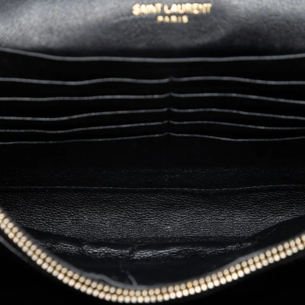 Saint Laurent Quilted Diamond Lambskin Becky Wallet on Chain Black Leather Very good - Model View