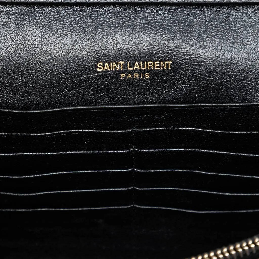 Saint Laurent Quilted Diamond Lambskin Becky Wallet on Chain Black Leather Very good - Box View