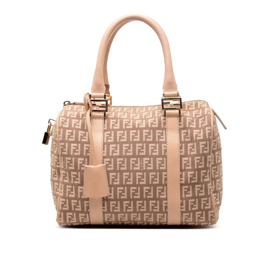 Fendi Small Zucchino Canvas Forever Bauletto Boston Bag Brown Very good - Front View